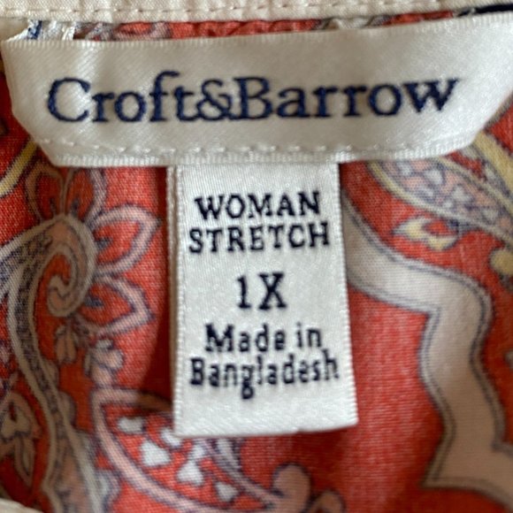 Croft & Barrow Womens Red Relaxed Cotton Top with a Banded Split Neck Size 1X - Picture 3 of 11